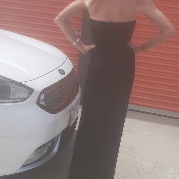 80s black beaded Chocker Collar Halter Maxi long Dress 6 S Gown Cocktail party - Picture 6 of 8